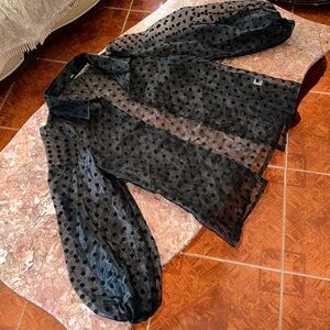 Elegant Black Sheer Polka Dot Women's Top